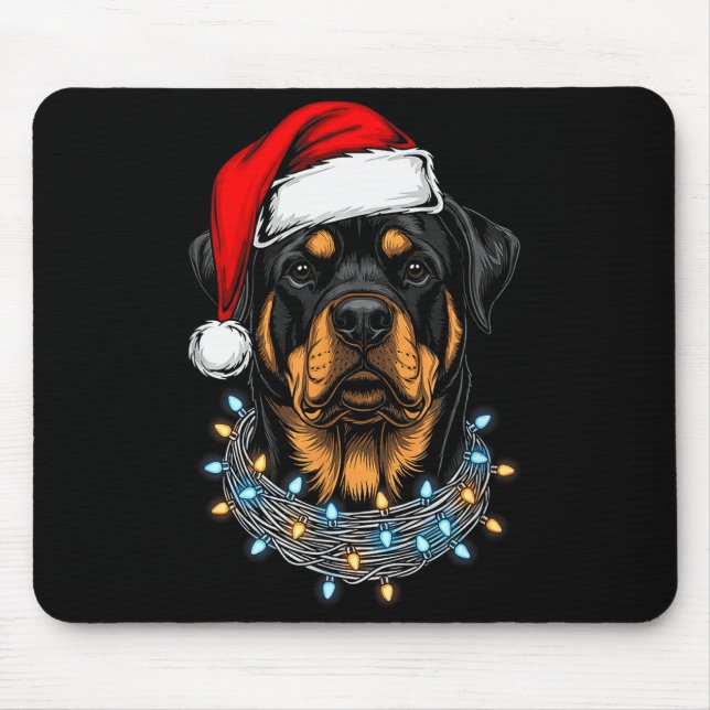 Alfombrilla De Ratón Rottweiler Christmas Lights Santa Xmas Dog Lover  (Frente)