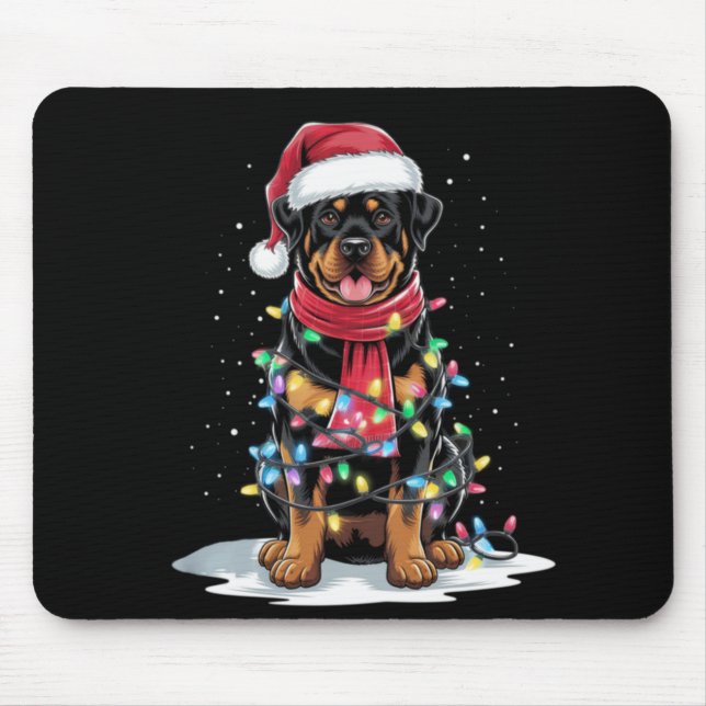 Alfombrilla De Ratón Rottweiler Christmas Tree Santa Hat Lights Xmas Do (Frente)