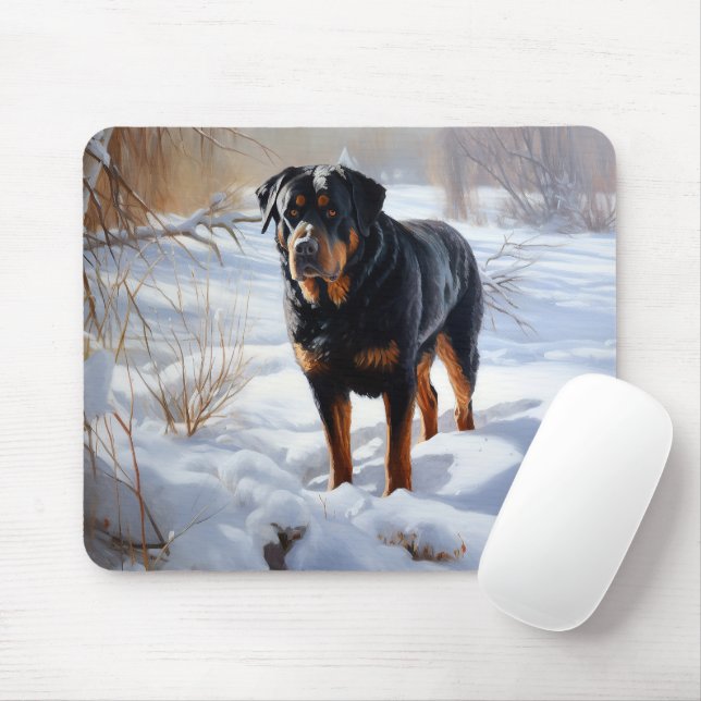 Alfombrilla De Ratón Rottweiler Deja que nieve Navidad (Con ratón)
