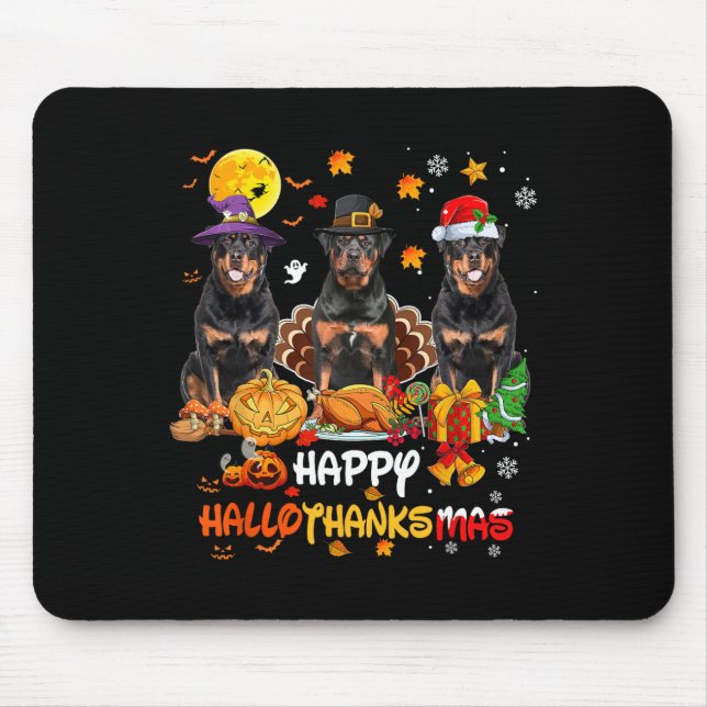 Alfombrilla De Ratón Rottweiler Dog Happy Halloween Acción de Gracias (Frente)