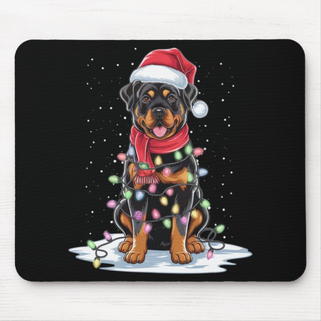 Alfombrilla De Ratón Rottweiler Dog Santa Hat Christmas Tree Light Xmas (Frente)