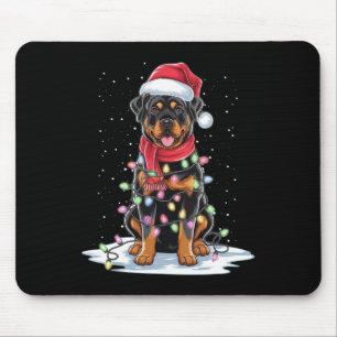 Alfombrilla De Ratón Rottweiler Dog Santa Hat Christmas Tree Light Xmas