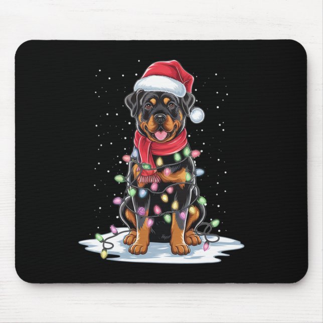 Alfombrilla De Ratón Rottweiler Dog Santa Hat Christmas Tree Light Xmas (Frente)