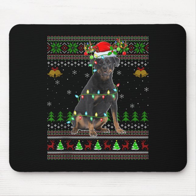 Alfombrilla De Ratón Rottweiler Dog Ugly Christmas Sweaters Holiday San (Frente)