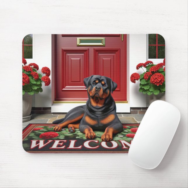 Alfombrilla De Ratón Rottweiler en un Doormat de bienvenida (Con ratón)