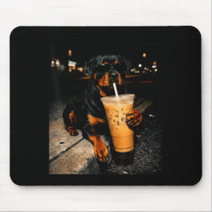 Alfombrilla De Ratón Rottweiler genial bebiendo café helado arte divert