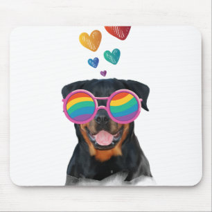 Alfombrilla De Ratón Rottweiler perro con corazones día de San Valentín