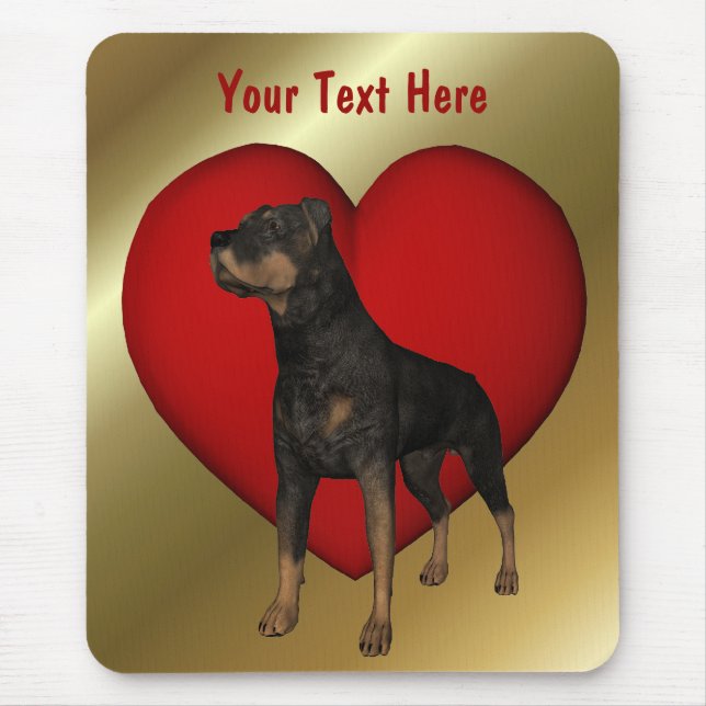 Alfombrilla De Ratón Rottweiler Red Heart Dog Mousepad (Frente)