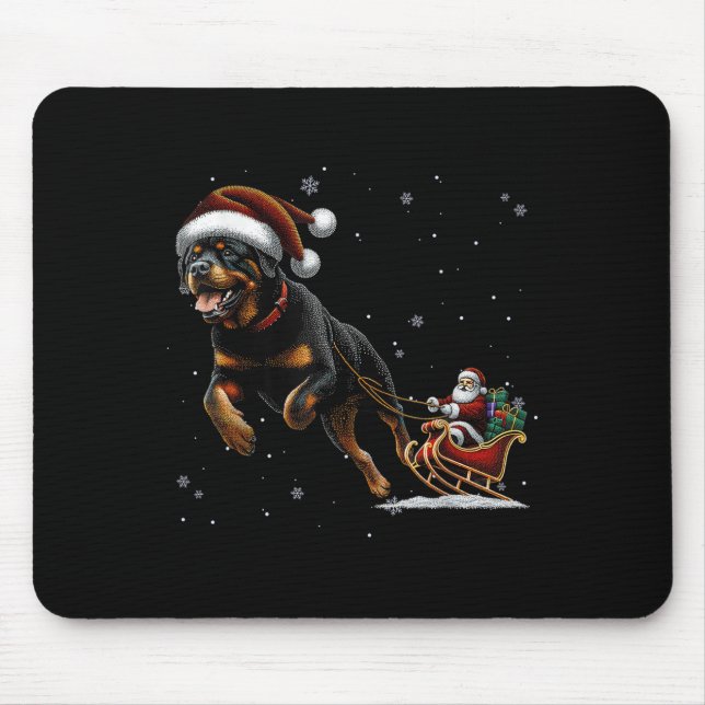 Alfombrilla De Ratón Rottweiler Santa Christmas Tree Lights Ugly Pajama (Frente)