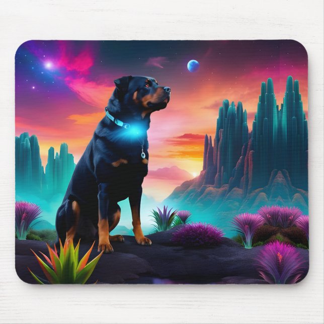 Alfombrilla De Ratón Rottweiler sobre un mundo extranjero (Frente)