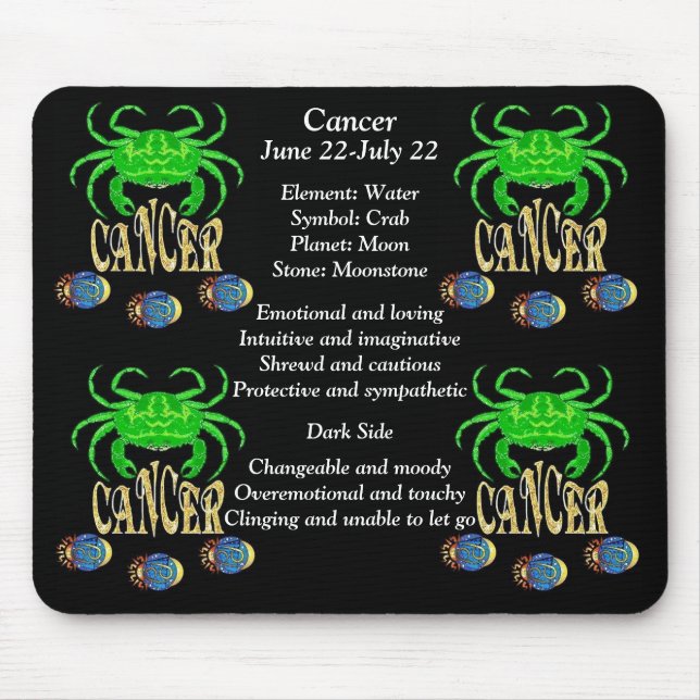 Alfombrilla De Ratón Rótulo de nacimiento de cáncer Zodiac Mouse Pad (Frente)