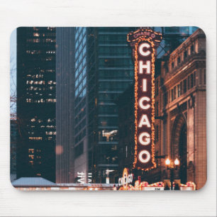 Alfombrilla De Ratón Rótulo Neon De Chicago Illinois De Noche