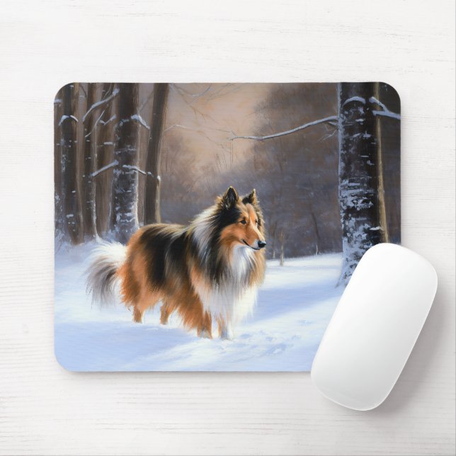 Alfombrilla De Ratón Rough Collie Deja que nieve Navidad (Con ratón)