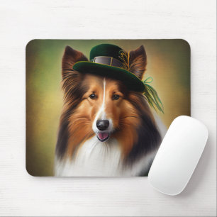 Alfombrilla De Ratón Rough Collie Dog in St. Patrick's Day Vress