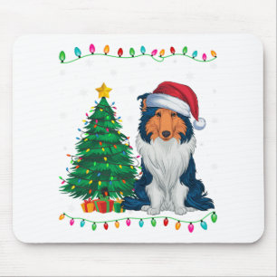 Alfombrilla De Ratón Rough Collie Dog Santa Hat Hombres Mujeres Niños N