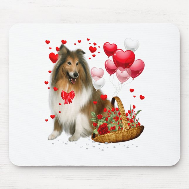 Alfombrilla De Ratón Rough Collie Heart Balloon Happy Valentine Day Dog (Frente)