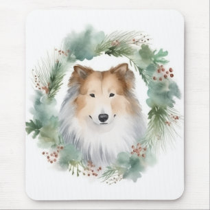 Alfombrilla De Ratón Rough Collie Navidades Wreath Festive Pup