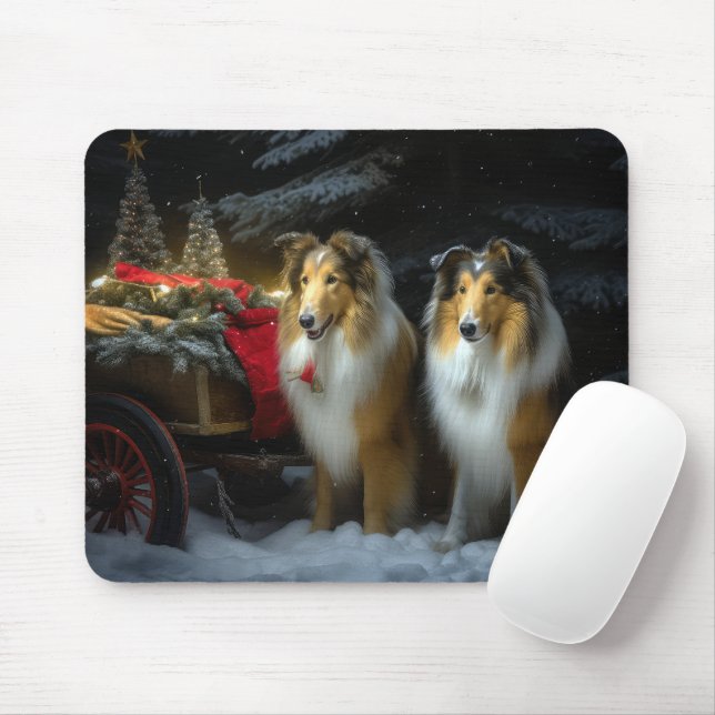Alfombrilla De Ratón Rough Collie Snowy Sleigh Navidades Decoración (Con ratón)