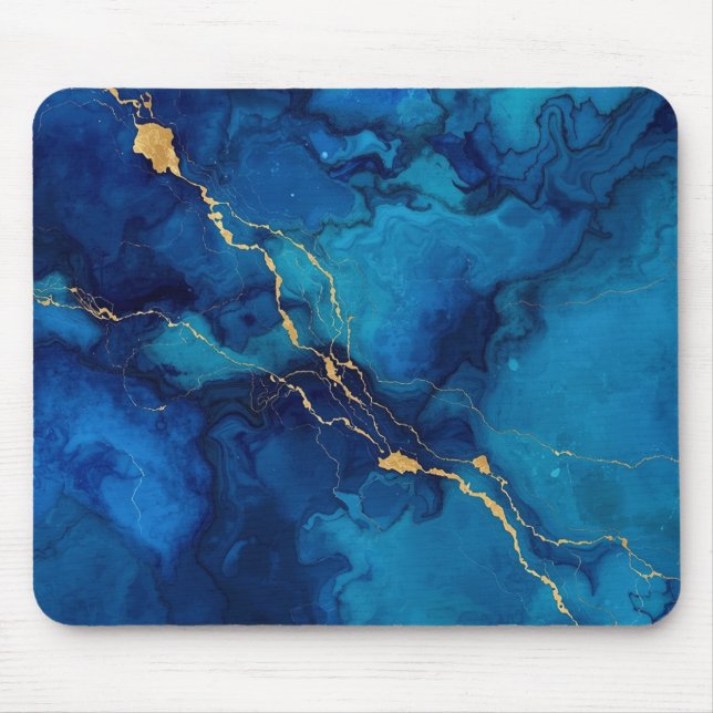 Alfombrilla De Ratón Royal Blue Marble Gold Accent Mousepad (Frente)