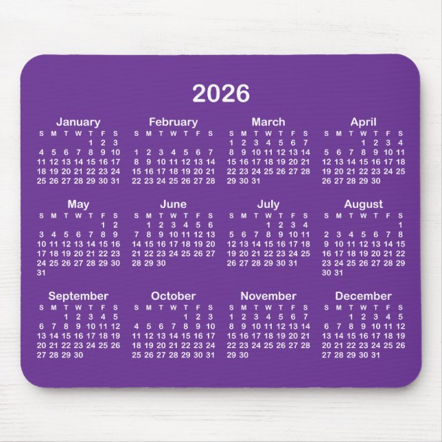 Alfombrilla De Ratón Royal Purple and White 2026 Calendar (Frente)