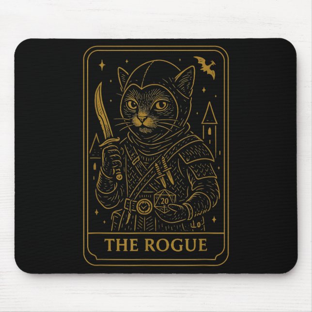 Alfombrilla De Ratón Rpg Gamer Rogue D20 Dice Nerdy Geek Cat Men (Frente)