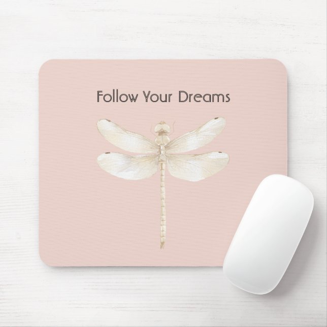 Alfombrilla De Ratón Rubor Rosa Crema Libélula Blanca (Con ratón)