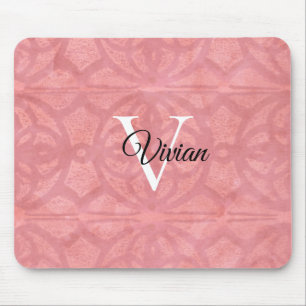Alfombrilla De Ratón Ruddy Pink Watercolor Monograma