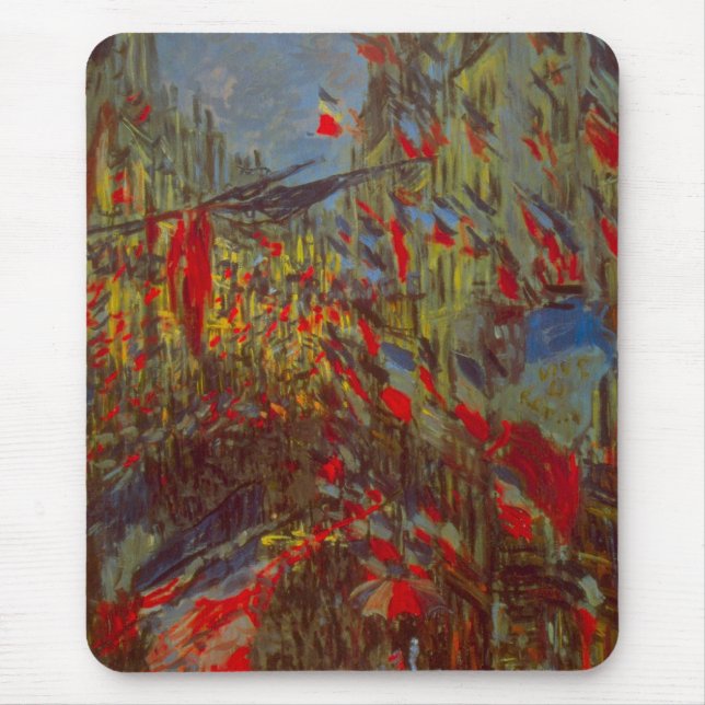 Alfombrilla De Ratón Rue Montorgueil con banderas de Claude Monet (Frente)