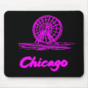 Alfombrilla De Ratón Rueda de Ferris de Navy Pier de Chicago Neon Rosa