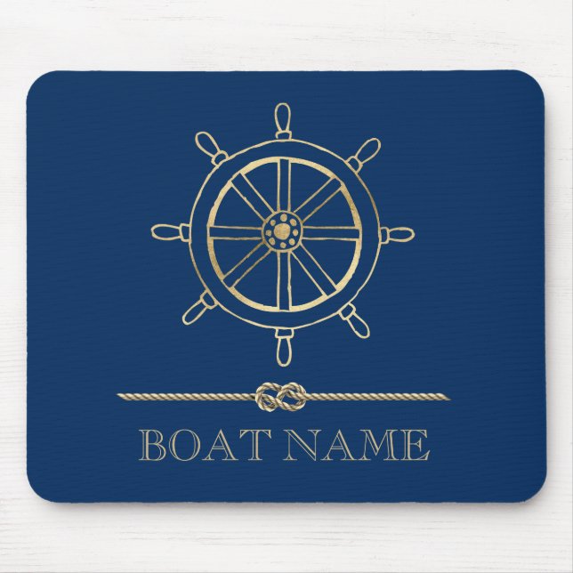 Alfombrilla De Ratón Rueda Nautical Gold Boat,Azul marino (Frente)