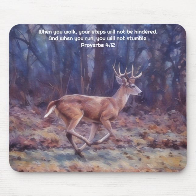 Alfombrilla De Ratón Running Buck Deer Nature Faith Proverbs Mouse Pad (Frente)