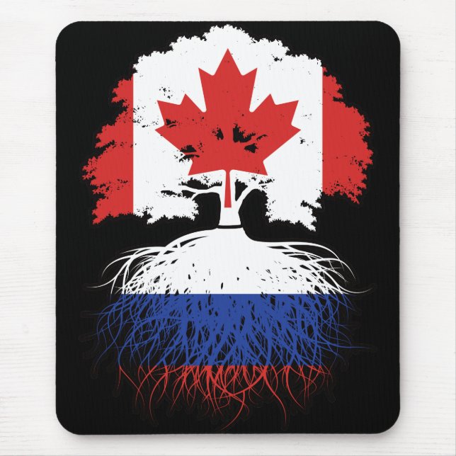 Alfombrilla De Ratón Rusia Bandera de raíces rusas de árbol canadiense  (Frente)