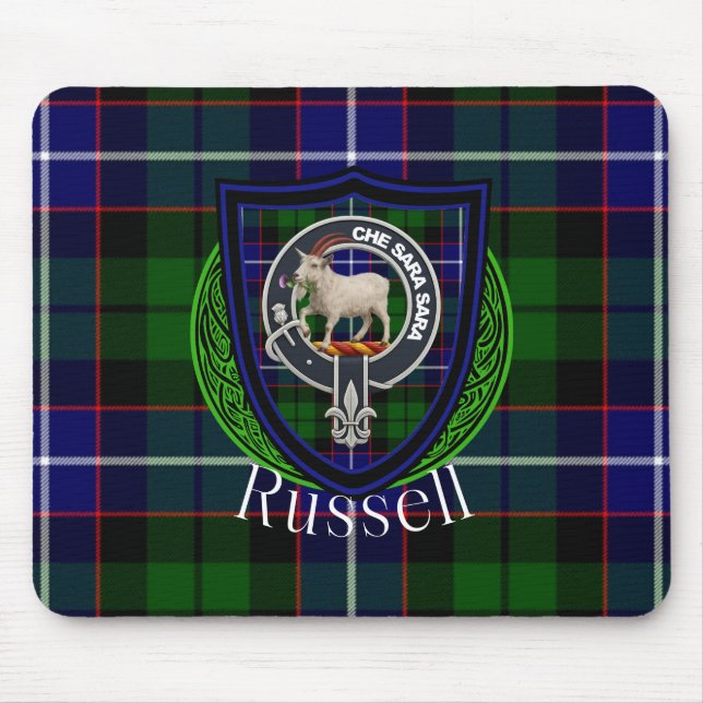 Alfombrilla De Ratón Russell Scottish Clan Tartan and Crest  (Frente)