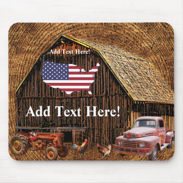 Alfombrilla De Ratón Rustic Barn Truck Tractor Bandera Americana Almoha (Frente)