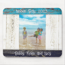 Alfombrilla De Ratón Rustic Blue White Beach Wood Photo Frame
