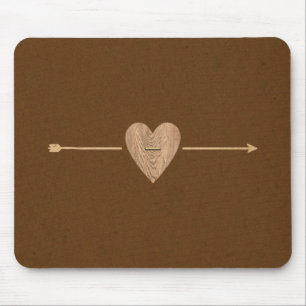 Alfombrilla De Ratón Rustic Brown Kraft Wood Heart & Arrow