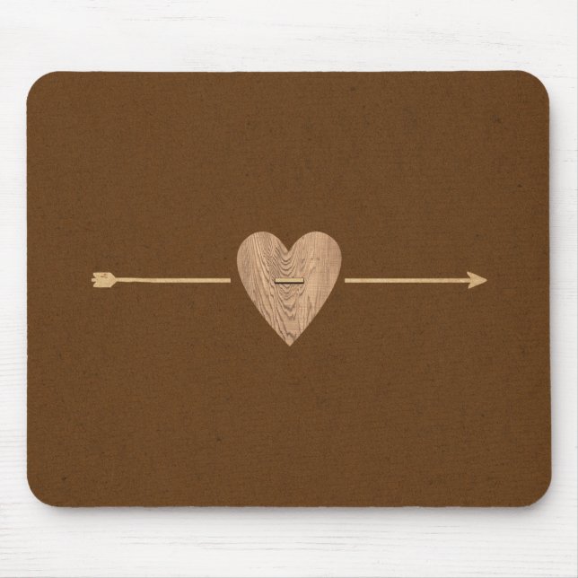 Alfombrilla De Ratón Rustic Brown Kraft Wood Heart & Arrow (Frente)