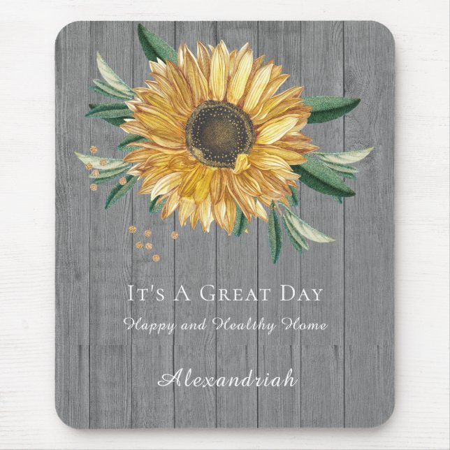 Alfombrilla De Ratón Rustic Golden Sunflower Gray Barn Wood Mouse Pad (Frente)