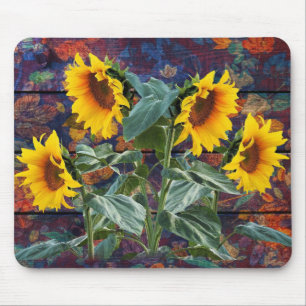 Alfombrilla De Ratón Rústicas hojas otoñales y girasoles
