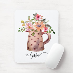 Alfombrilla De Ratón Rústico Pitcher Peach & Mauve Watercolor Floral