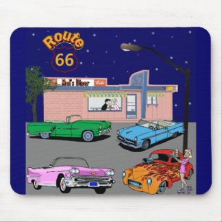 Alfombrilla De Ratón ruta 66 del comensal de los años 50 y coches del