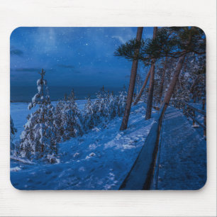 Alfombrilla De Ratón Ruta forestal en la noche de invierno