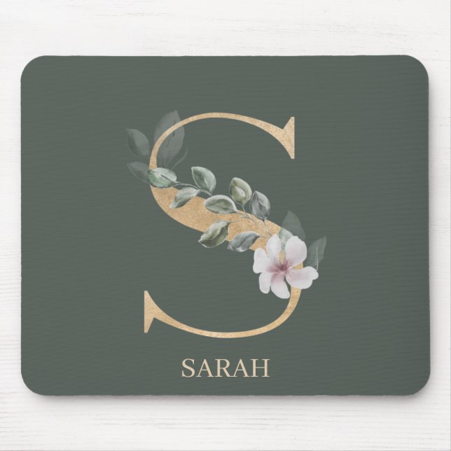 Alfombrilla De Ratón S Monograma Floral Almohadilla personalizada para  (Frente)