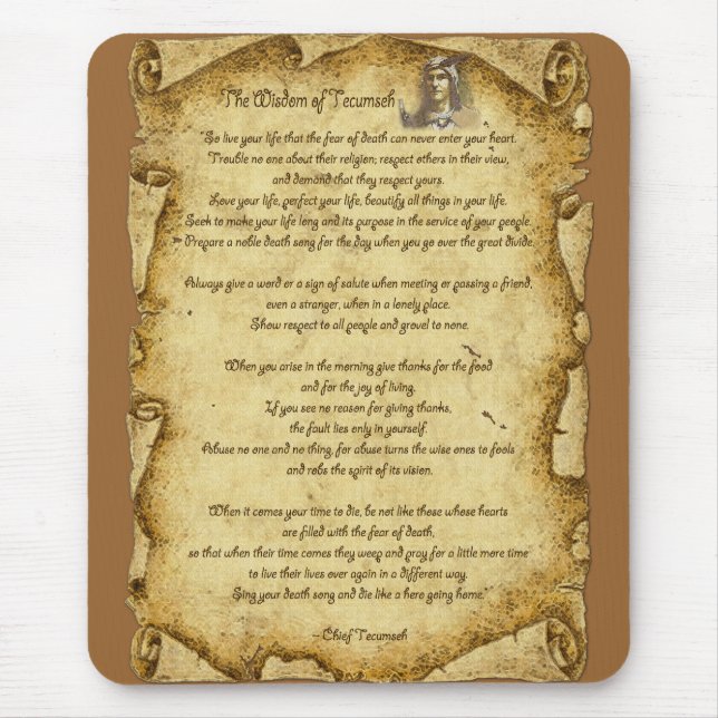 Alfombrilla De Ratón Sabiduría nativa americana del jefe Tecumseh (Frente)