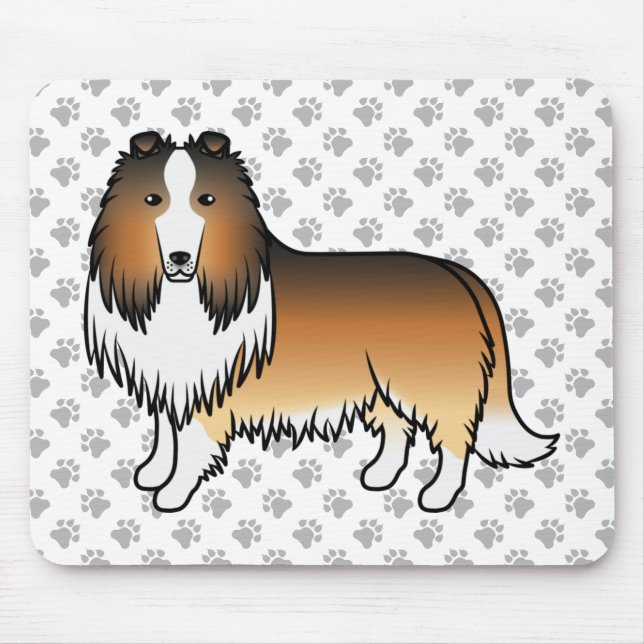 Alfombrilla De Ratón Sable Rough Collie Cute Cartog Perro & Paws (Frente)