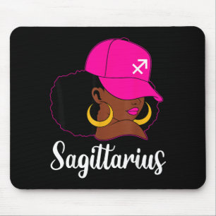 Alfombrilla De Ratón Sagitario Chica Negra Gorra Rosa Cumpleaños Zodiac