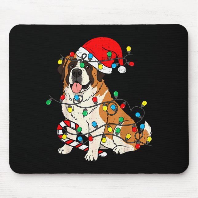 Alfombrilla De Ratón Saint Bernard Dog Christmas Lights Santa Xmas Pet  (Frente)