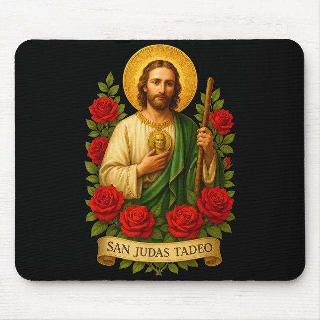 Alfombrilla De Ratón Saint Jude Thaddeus Catholic Art With Red Roses  (Frente)