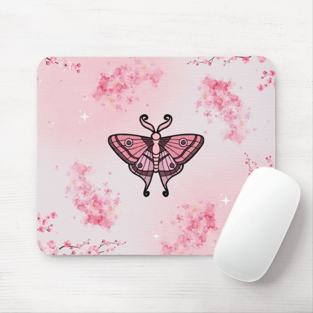 Alfombrilla De Ratón Sakura Bliss, polilla rosada, fondo sakura (Con ratón)