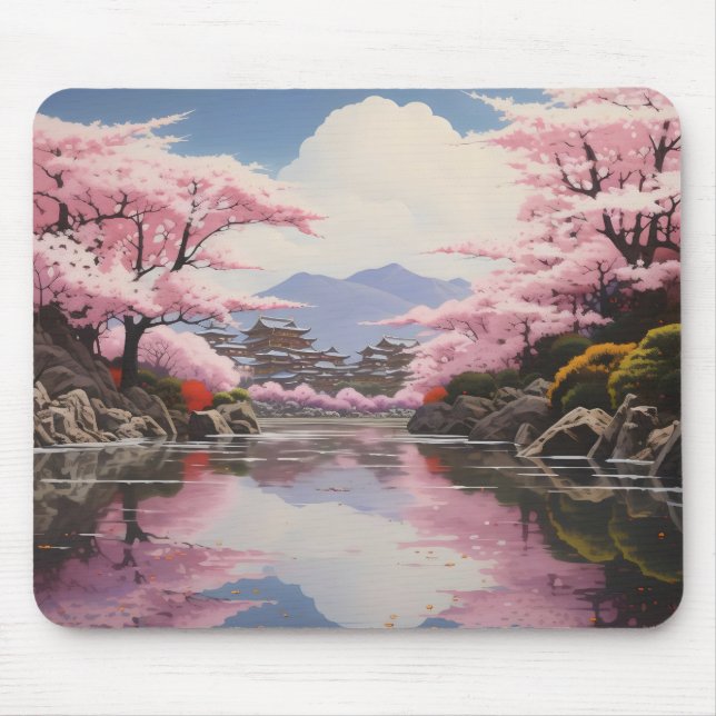 Alfombrilla De Ratón Sakura sobre la ribera del río (Frente)